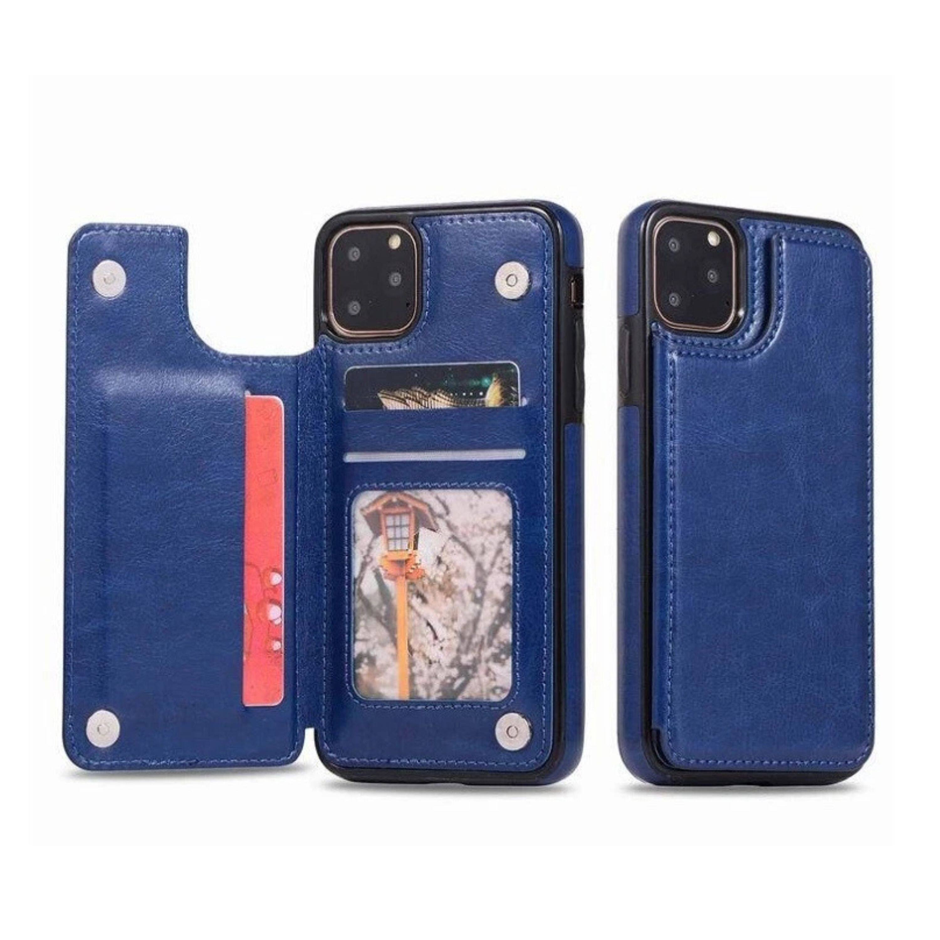 Angle. Kitcheniva - Leather Cellphone Case For iPhone 11 Pro With Magnetic Flip And Card Pocket - Blue.