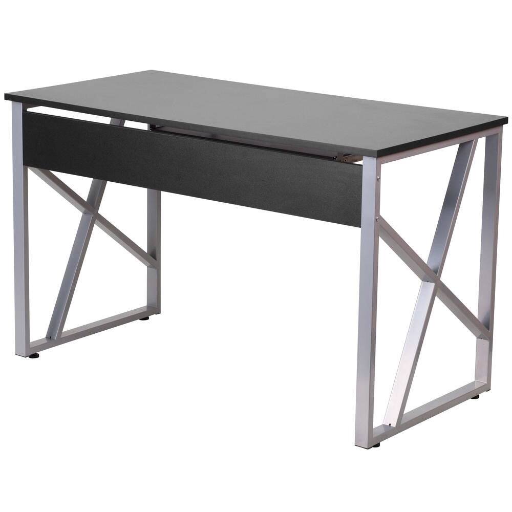 Angle. SlickBlue - Contemporary Workstation Desk with Laminate Top and Keyboard Tray - Black.