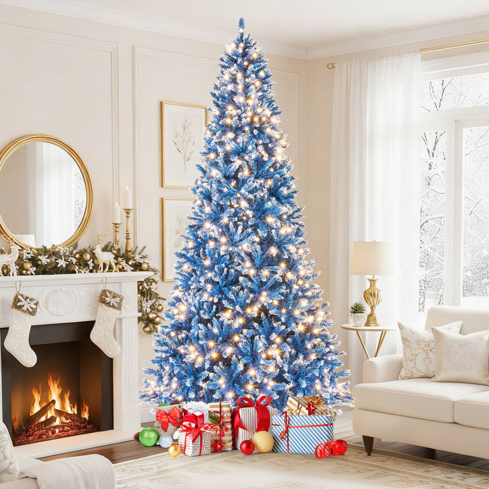 Alt View 1. Gymax - Gymax 9 FT Pre-Lit Artificial Christmas Tree Blue Hinged Xmas Tree w/ 1938 Frosted PVC Branch Tips - Blue.