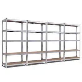 Costway - 4 PCS 72-Inch 5-Tier Storage Rack Adjustable Garage Shelf Shelving Unit - Silver