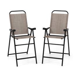 Pefilos - Patio Folding Bar Stool Set of 2 with Metal Frame and Footrest-Coffee, Outdoor Stackable Dining Chairs - Brown