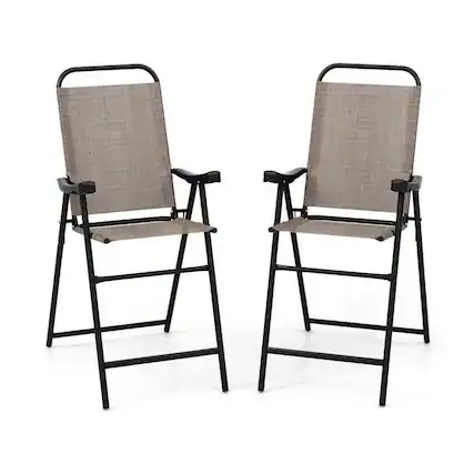 Front. Pefilos - Patio Folding Bar Stool Set of 2 with Metal Frame and Footrest-Coffee, Outdoor Stackable Dining Chairs - Brown.