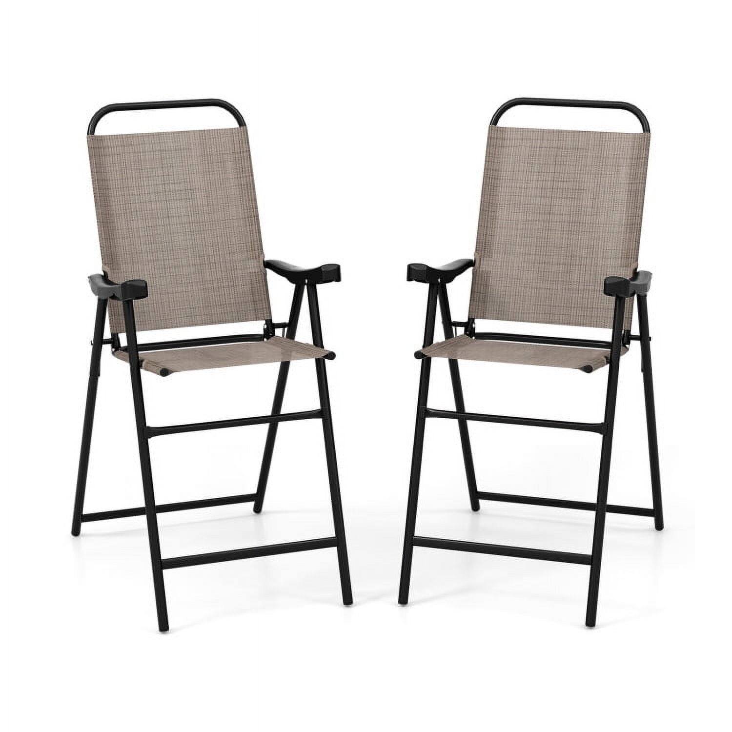 Front. Pefilos - Patio Folding Bar Stool Set of 2 with Metal Frame and Footrest-Coffee, Outdoor Stackable Dining Chairs - Brown.