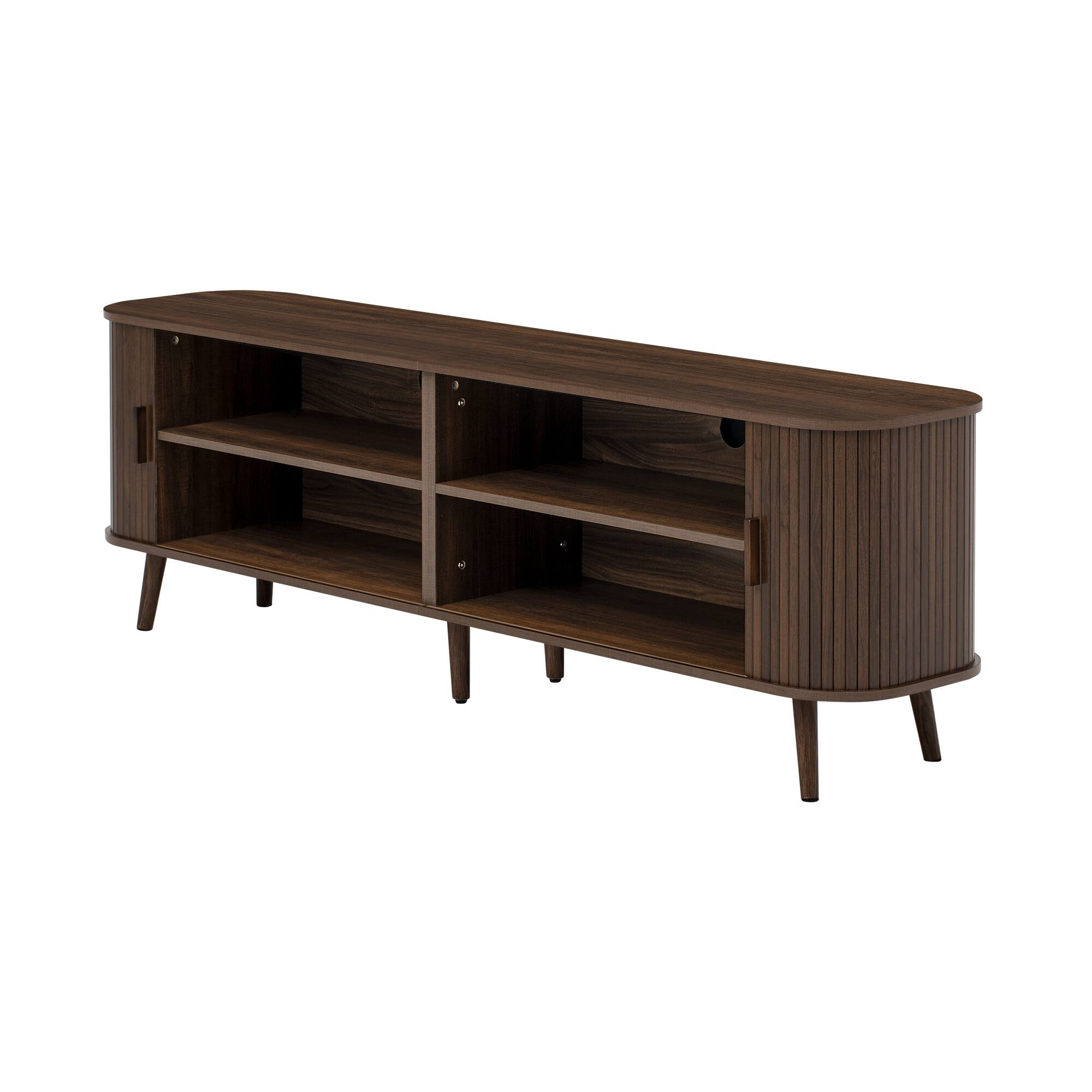 Back. Whisen - 70-Inch Modern TV Stand for TVs up to 80-Inch,Media Entertainment Console with Slatted Doors and Ample Storage - Dark Brown.
