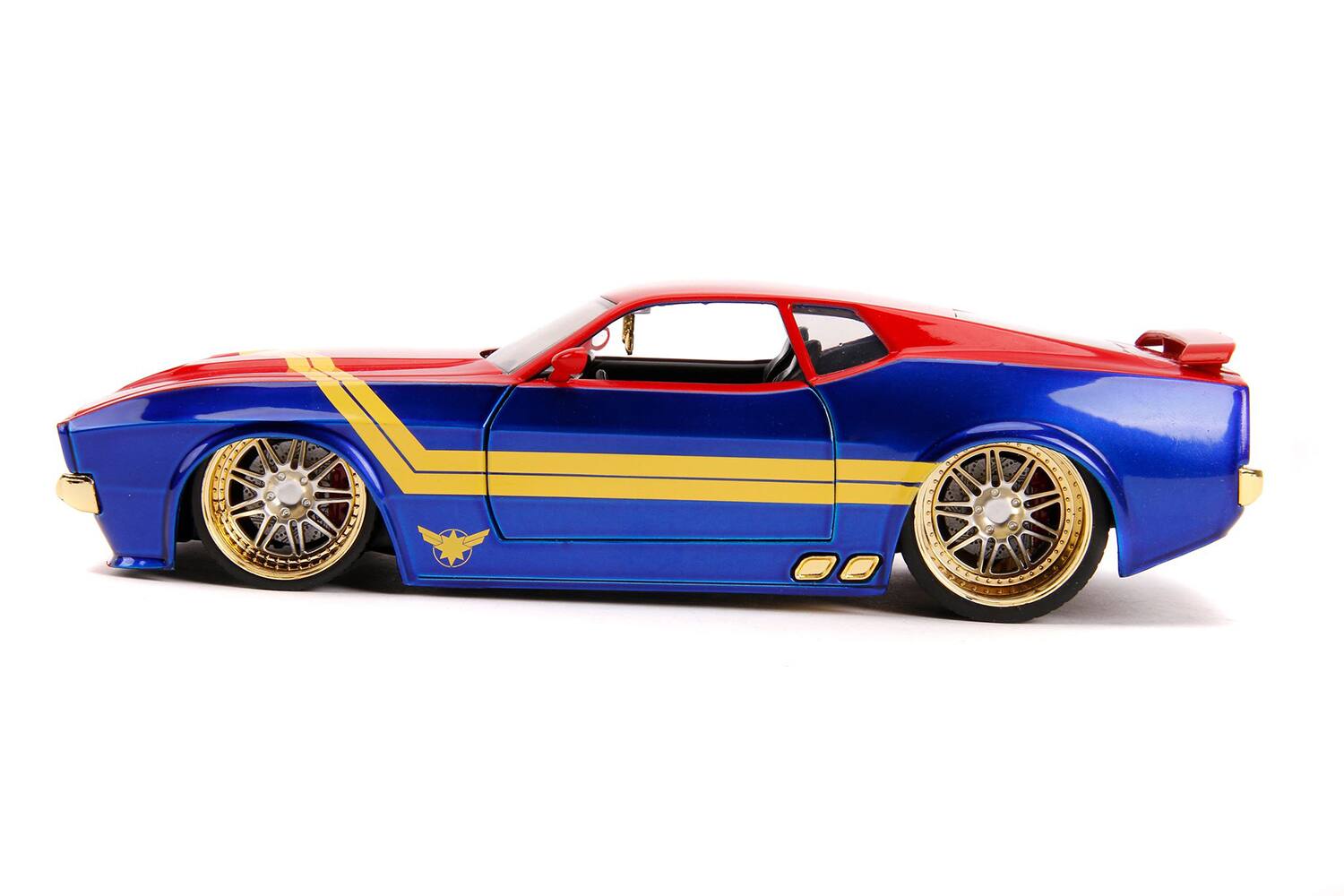 Alt View 2. Jada - 1973 Ford Mustang Mach 1 with Captain Marvel Diecast Figurine "Avengers" "Marvel" Series 1/24 Diecast Model Car by Jada.