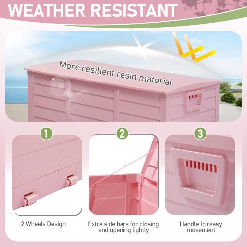 WEATHER RESISTANT

More resilient resin material

1. 2 Wheels Design
2. Extra side bars for closing and opening lightly
3. Handle for easy movement