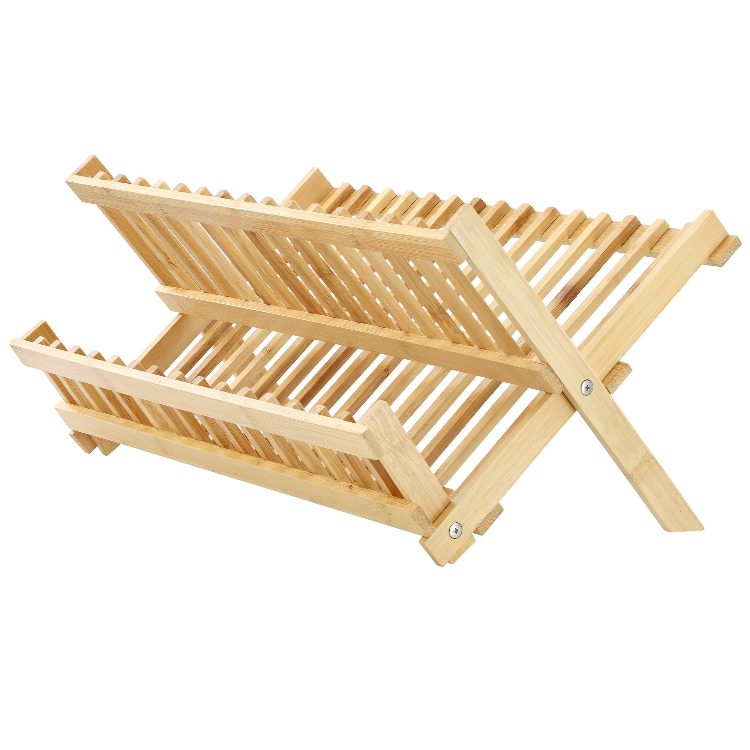 Alt View 4. MegaChef - MegaChef 2-Tier Collapsible Kitchen Bamboo Drying Dish Rack - Brown.