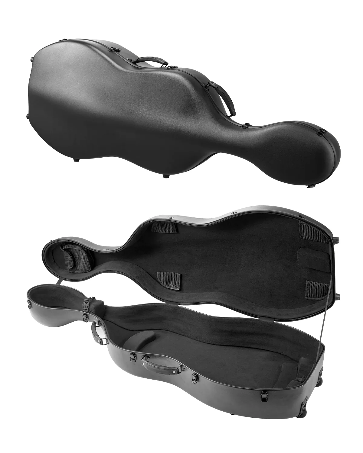 Front. VEVOR - 4/4 Full Size Cello Case, Composite Carbon Fiber, Lightweight Portable Travel Carrying Bag, with Plush Lining - Black.