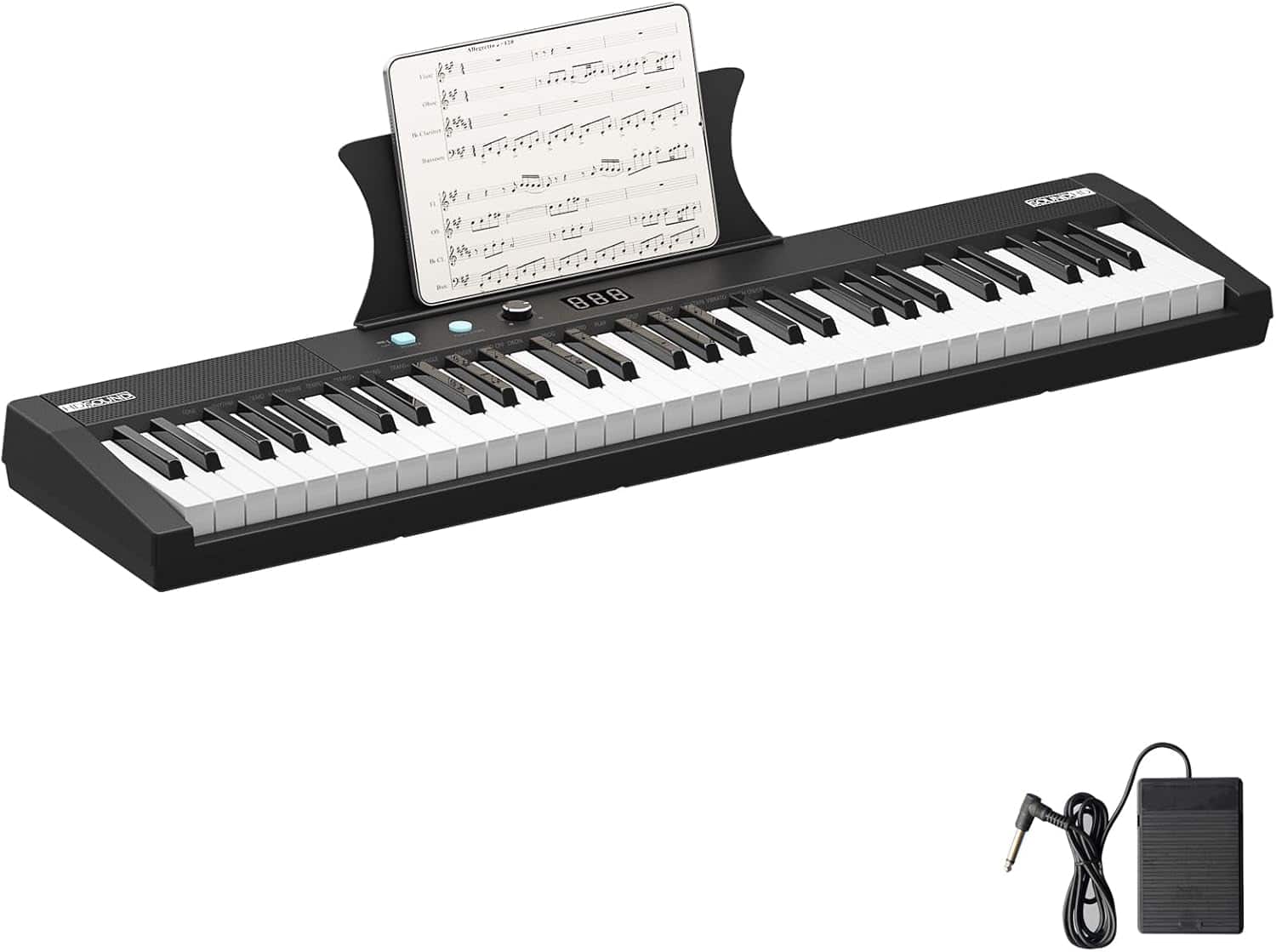Homhougo - 61-Key Portable Digital Piano with Power Supply, Pedal & Built-In Speakers - Black