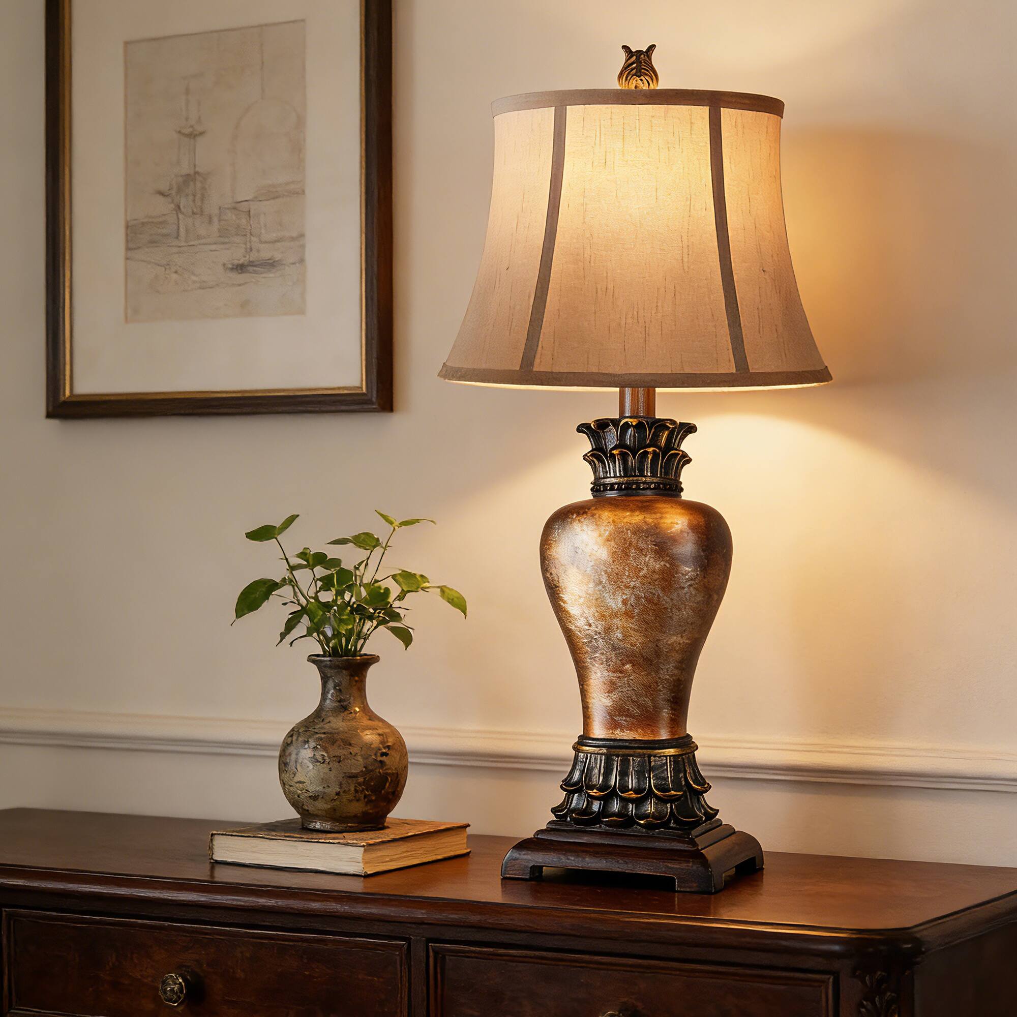 Angle. partphoner -  27" Set of 2 Tall Farmhouse Rustic Table Lamps - Amber.