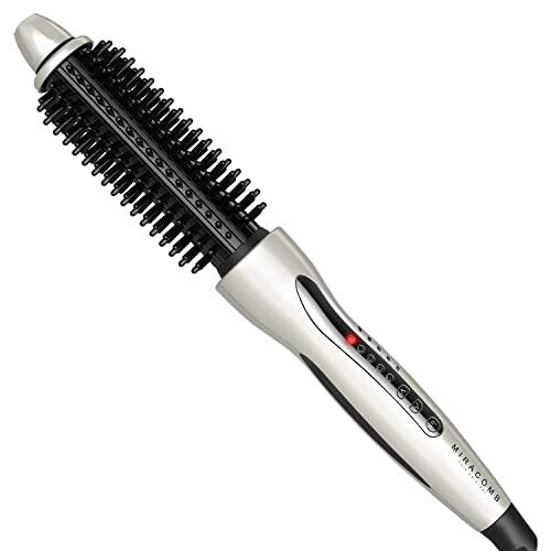Front. DORLUKFU - Hair Curler Straightening Brush Ceramic Tourmaline Cool Touch PRO Multi Styler with 5 Heat Adjustments 1 Inch Barrel.