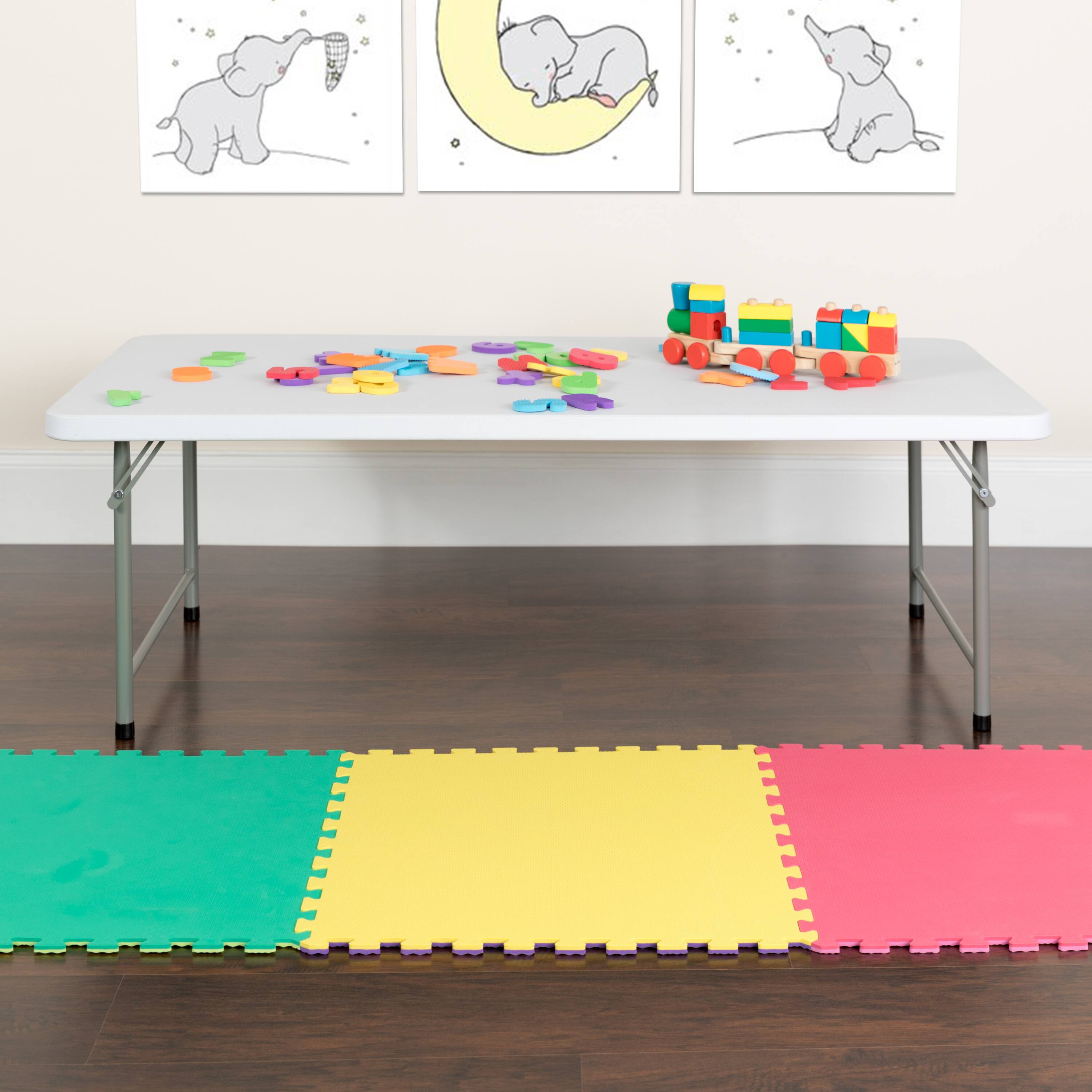 Alt View 1. Emma + Oliver - 4.93-Foot Kid's Plastic Folding Activity Table - Play Table - Granite White.