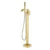 Front. Boyel Living - Brushed Gold Bathtub Faucet Dual Function 360 Degrees Rotatable 1.5m SUS304 Hose Independent Handles - Brushed Gold.