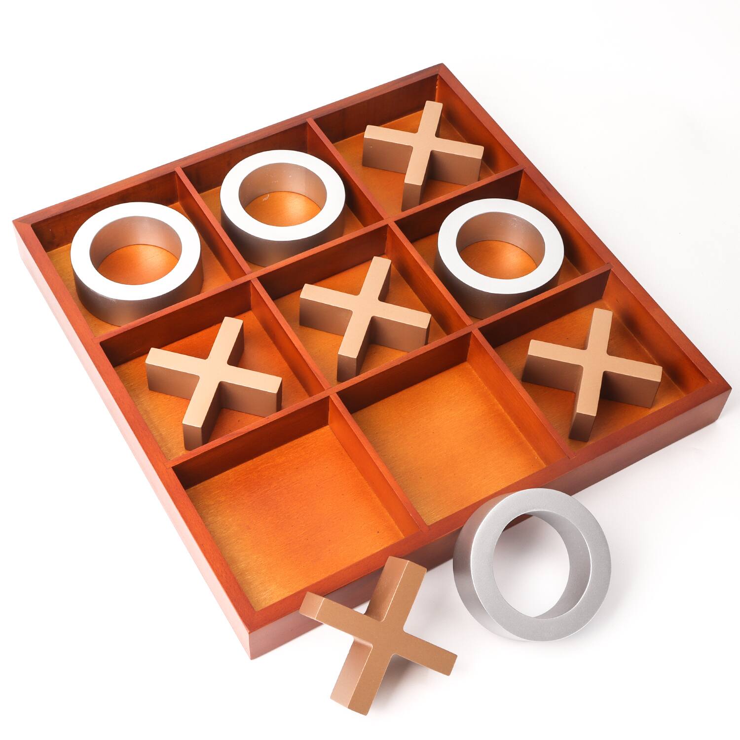 Front. GSE Games & Sports Expert - 14" Giant Wooden Tic-Tac-Toe Game Set, Classic Family Travel Board Game for Kids and Adults.