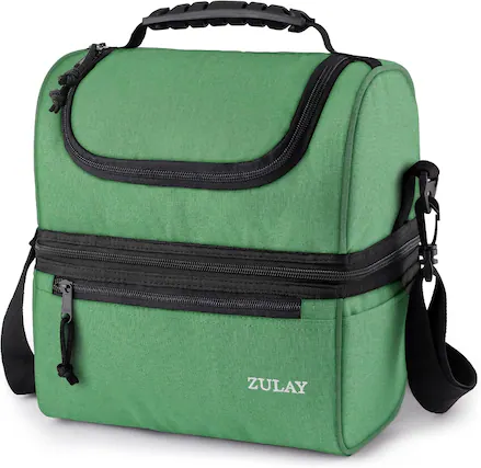 Front. Zulay Kitchen - Zulay Kitchen Insulated Lunch Bag For Men and Women - Reusable Dual Compartment Lunch Bag With Adjustable Shoulder Strap - Heather Green.