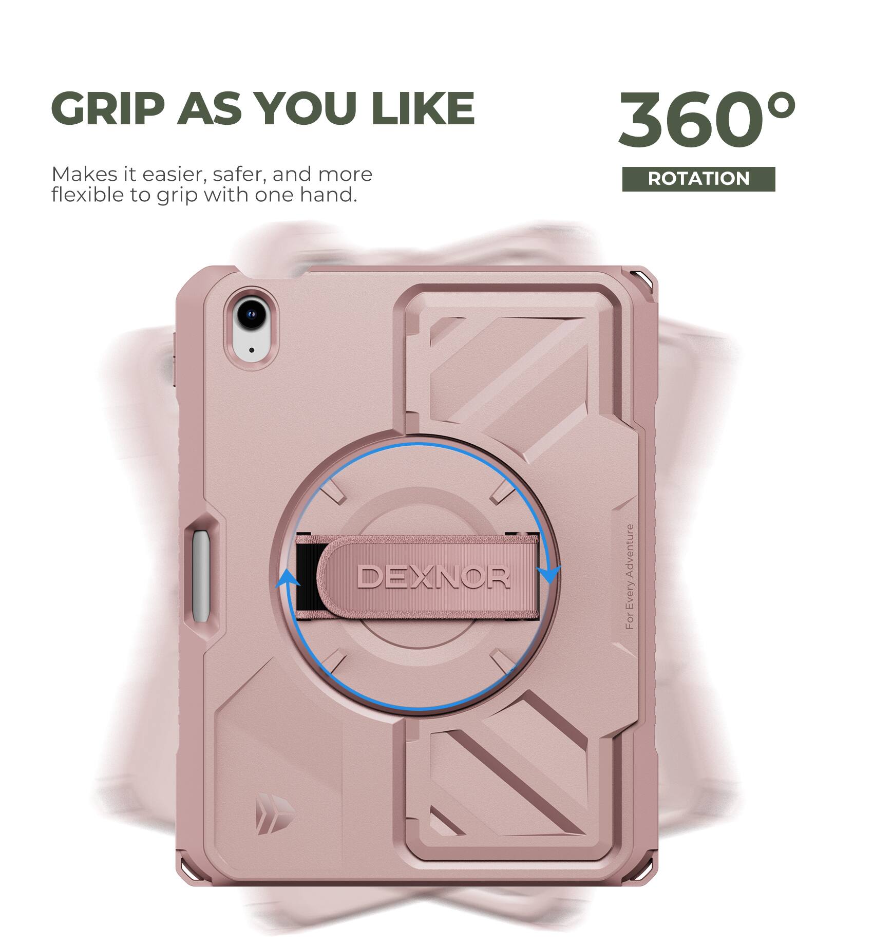 GRIP AS YOU LIKE  
Makes it easier, safer, and more flexible to grip with one hand.

360° ROTATION  
For Every Adventure

DEXNOR