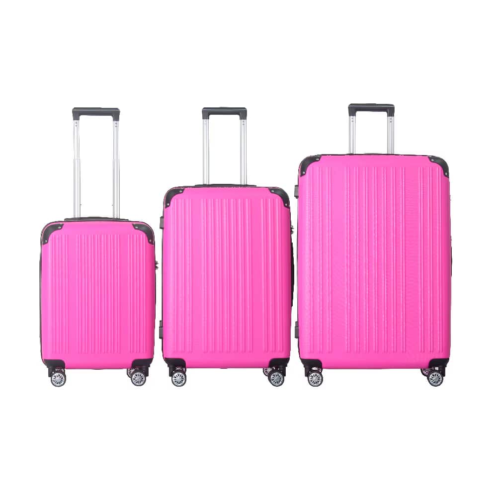 Bestier - 3-Piece ABS Hardshell Luggage Set (20”/24”/26”) with Spinner Wheels, TSA Lock & Telescopic Handle - Barbie Pink