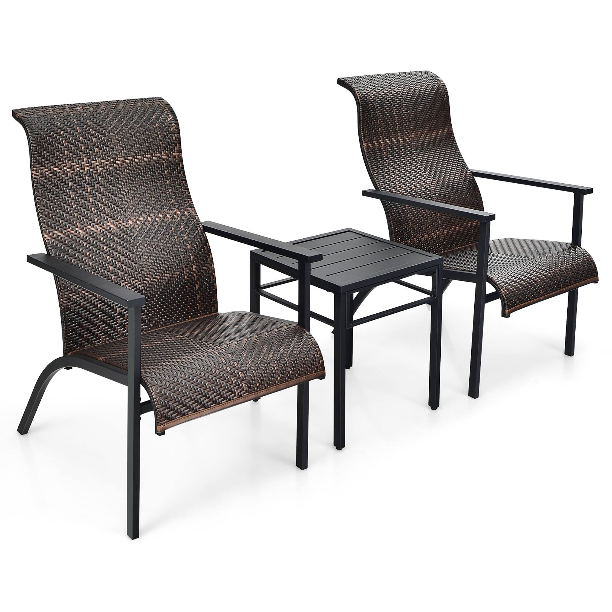 Alt View 8. Gymax - Gymax 3PCS Rattan Bistro Chair Set Patio Furniture Set W/Table Mix Brown - Mix Brown.