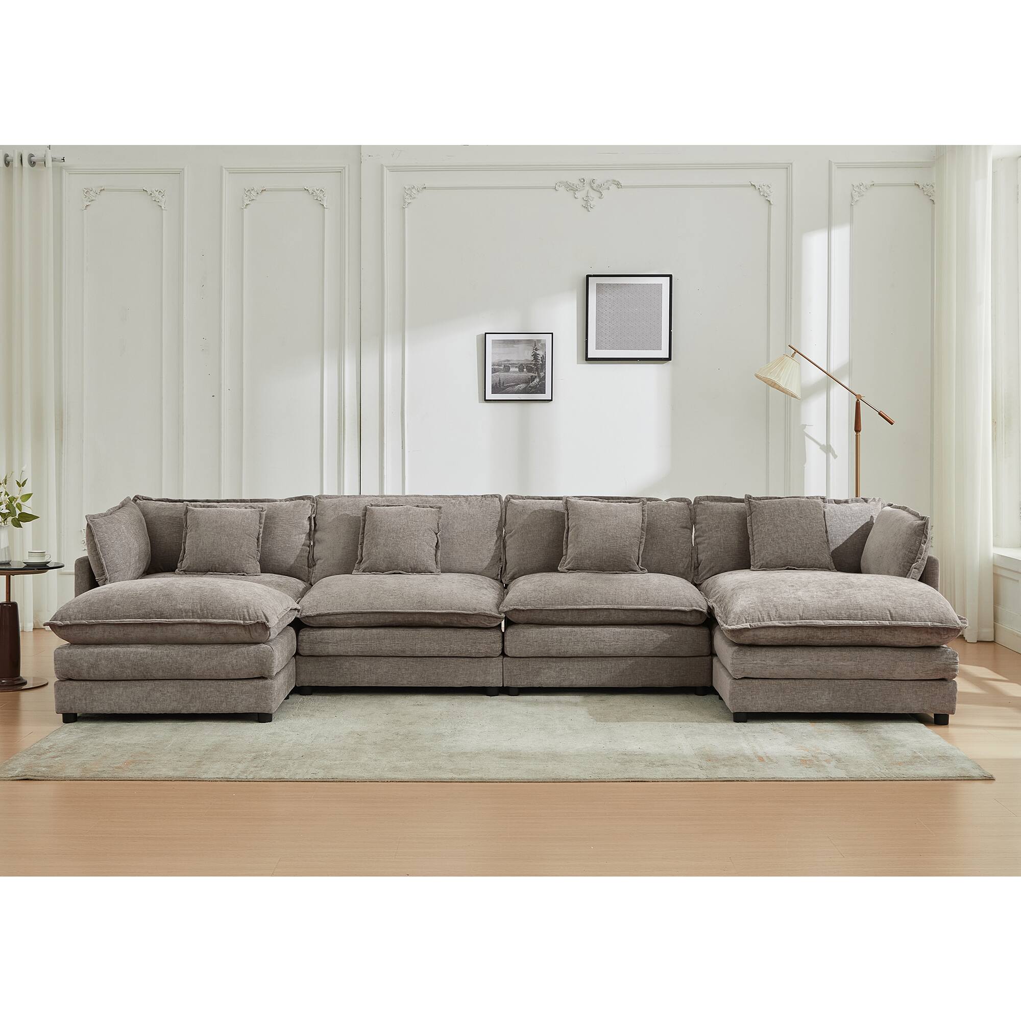 Alt View 6. KERDOM - 149 inch Chenille U-Shape Couch with Pillows, Big Family Deep Seat Modular Sofa with 2 Ottomans, Extra Large with Chaise - Grey.