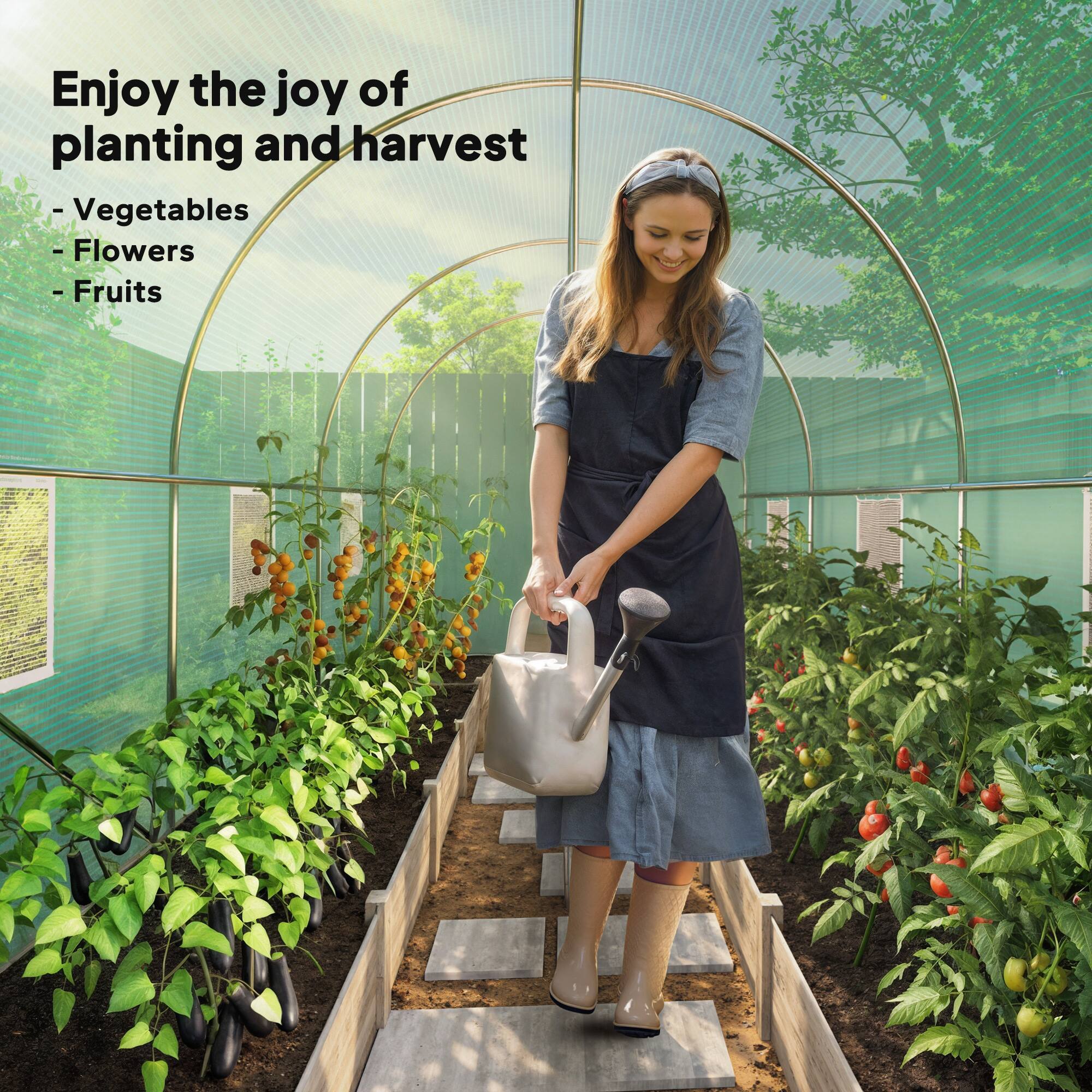 Alt View 8. Outsunny - House Greenhouse, Walk-in Tunnel Greenhouse with 2 Support Rods, Zippered Roll-up Mesh Door.