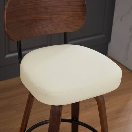 Alt View 6. LUCKY ONE - 26" Assembled Swivel Bar Stool Set of 2 Faux Leather Counter Height with Walnut Bentwood Back - Beige.
