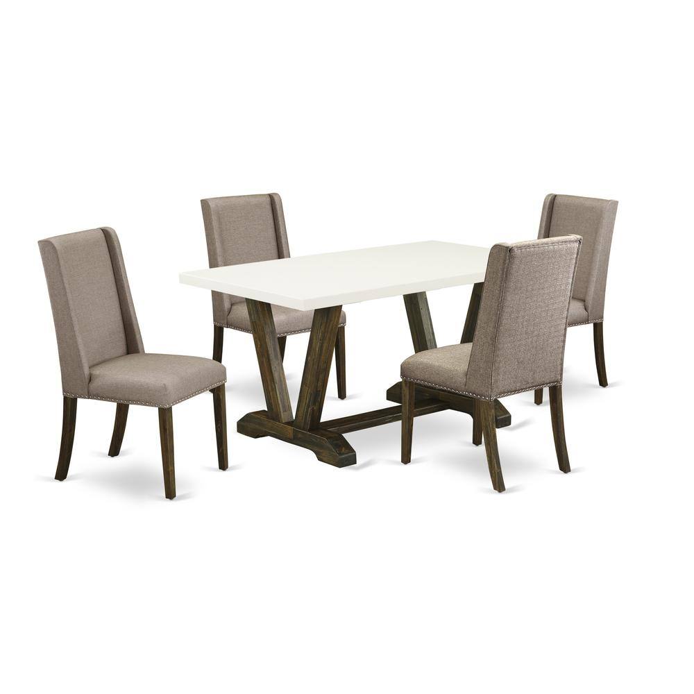 Left. East West Furniture - East West Furniture 5-Piece Modern Dinette Set Included 4 Kitchen Dining chairs Upholstered Seat and Stylish Chair Back - Multi-Color.