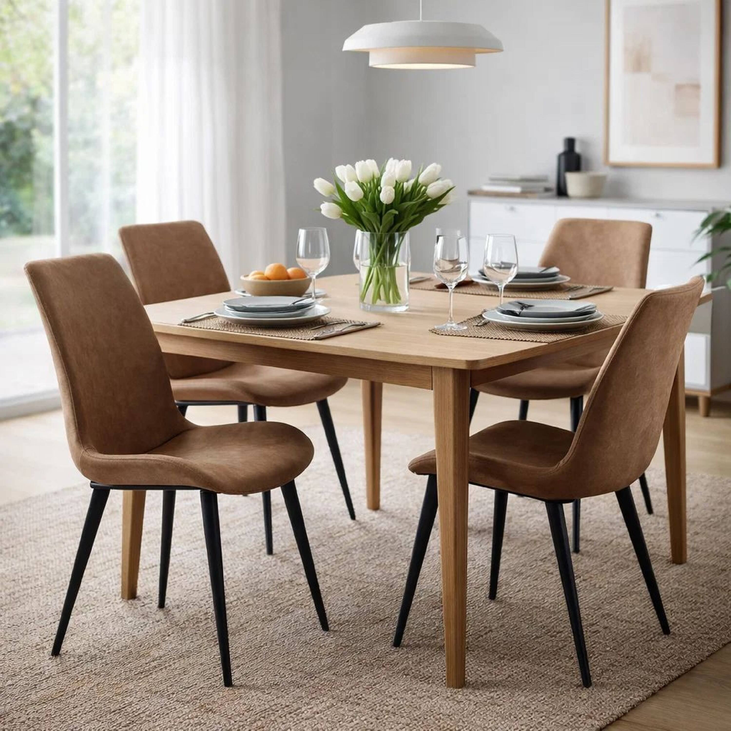 Alt View 4. Manhattan Lane - 21 Inch Set of 2 Dining Chairs,  Faux Leather, Angled  Steel Legs - Brown, Black.