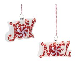 BreeBe - Glass Peppermint Joy and Noel Ornament (Set of 6) - Red, White