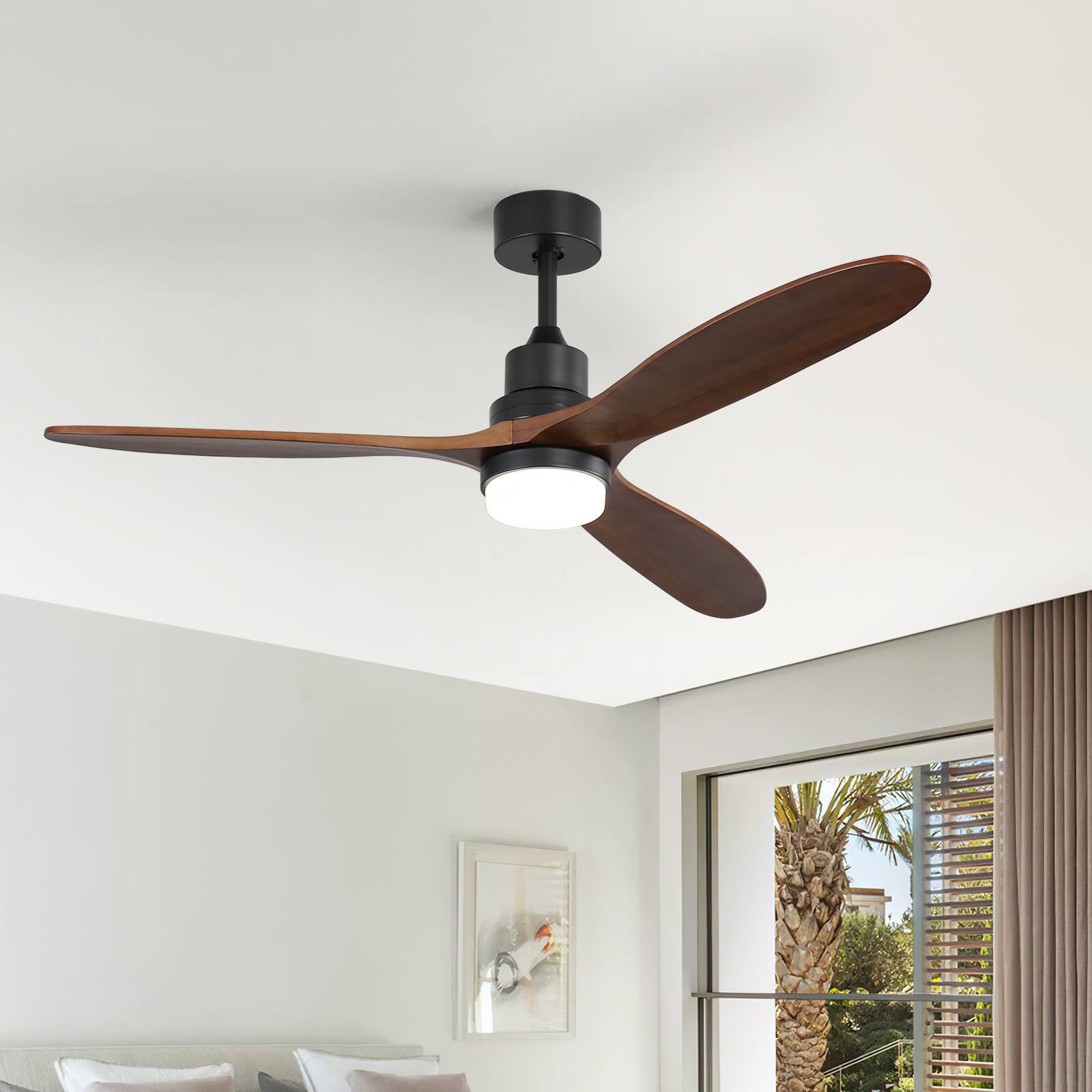Alt View 5. Sofucor - 60 inch Solid Wood Ceiling Fan with Lights and Remote Low Profile Ceiling Fan Outdoor Indoor for Bedroom Farmhouse Patio - Black.