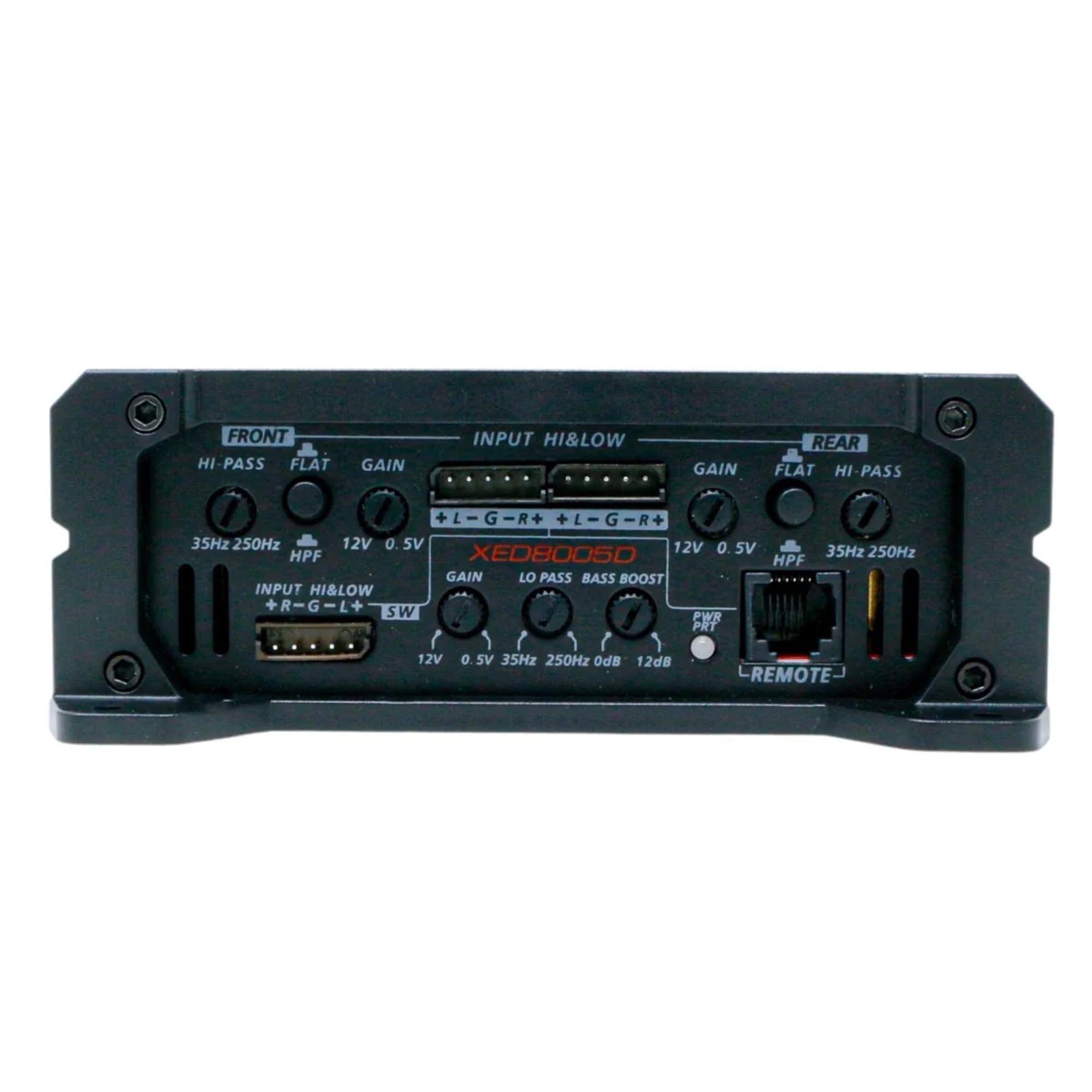 FRONT  
HI-PASS FLAT GAIN  
INPUT HI&LOW  
REAR  
HI-PASS FLAT GAIN  

35Hz 250Hz  
12V 0.5V  

HPF  
XED8005D  

INPUT HI&LOW  
GAIN  
LO PASS BASS BOOST  
SW  

12V 0.5V  
35Hz 250Hz  
0dB 12dB  

REMOTE