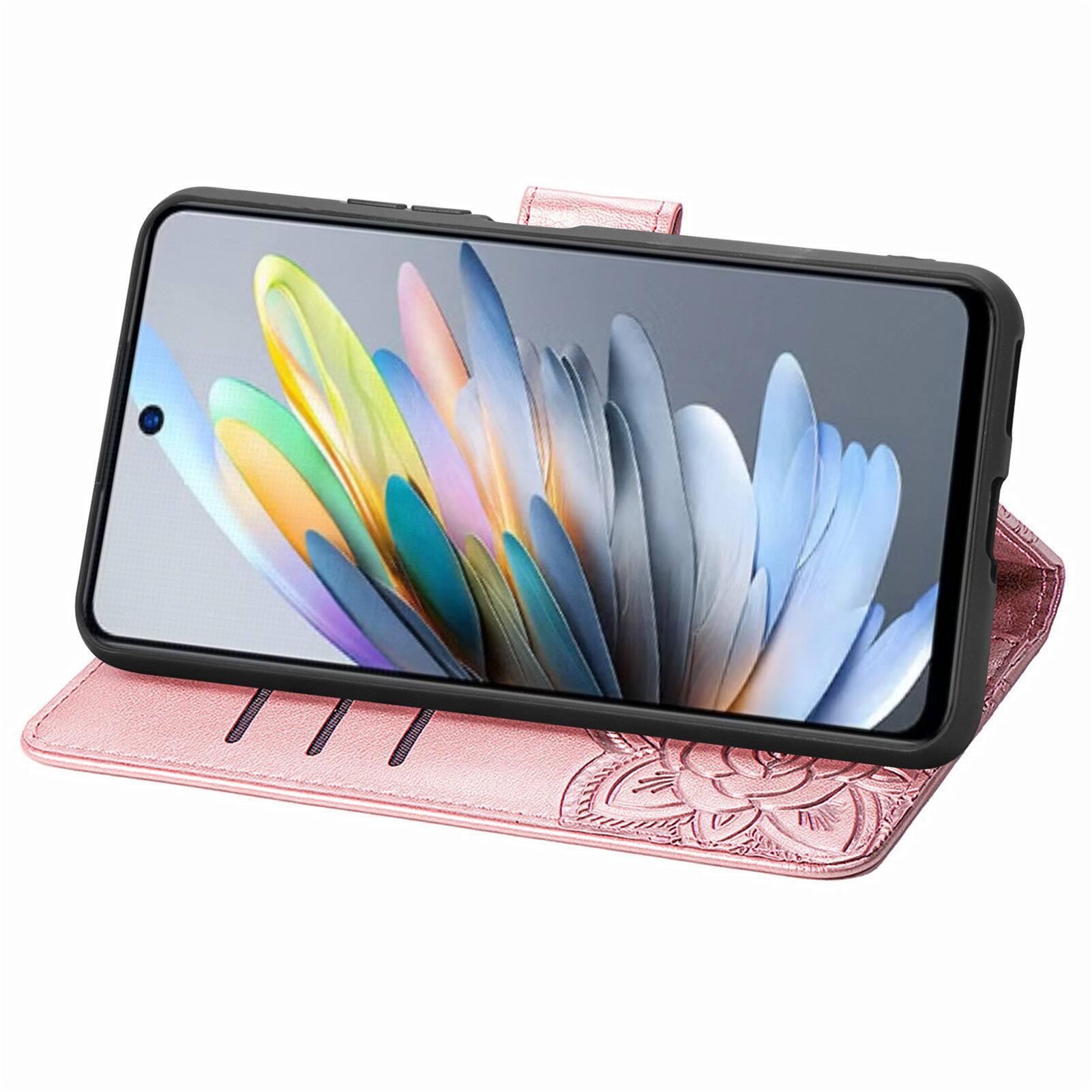 Back. UUCOVER - PU Leather Wallet Case for Motorola G 5G (2025) with Card Cash Holder, Magnetic Clasp Flip Stand Cover with Wrist Strap - Rosegold.