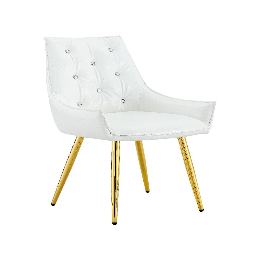 Angle. Loheer - Loheer Crocodile Pattern Dining Chair White PU Leather Accent Chair Diamond Tufted Set of 2 - White.