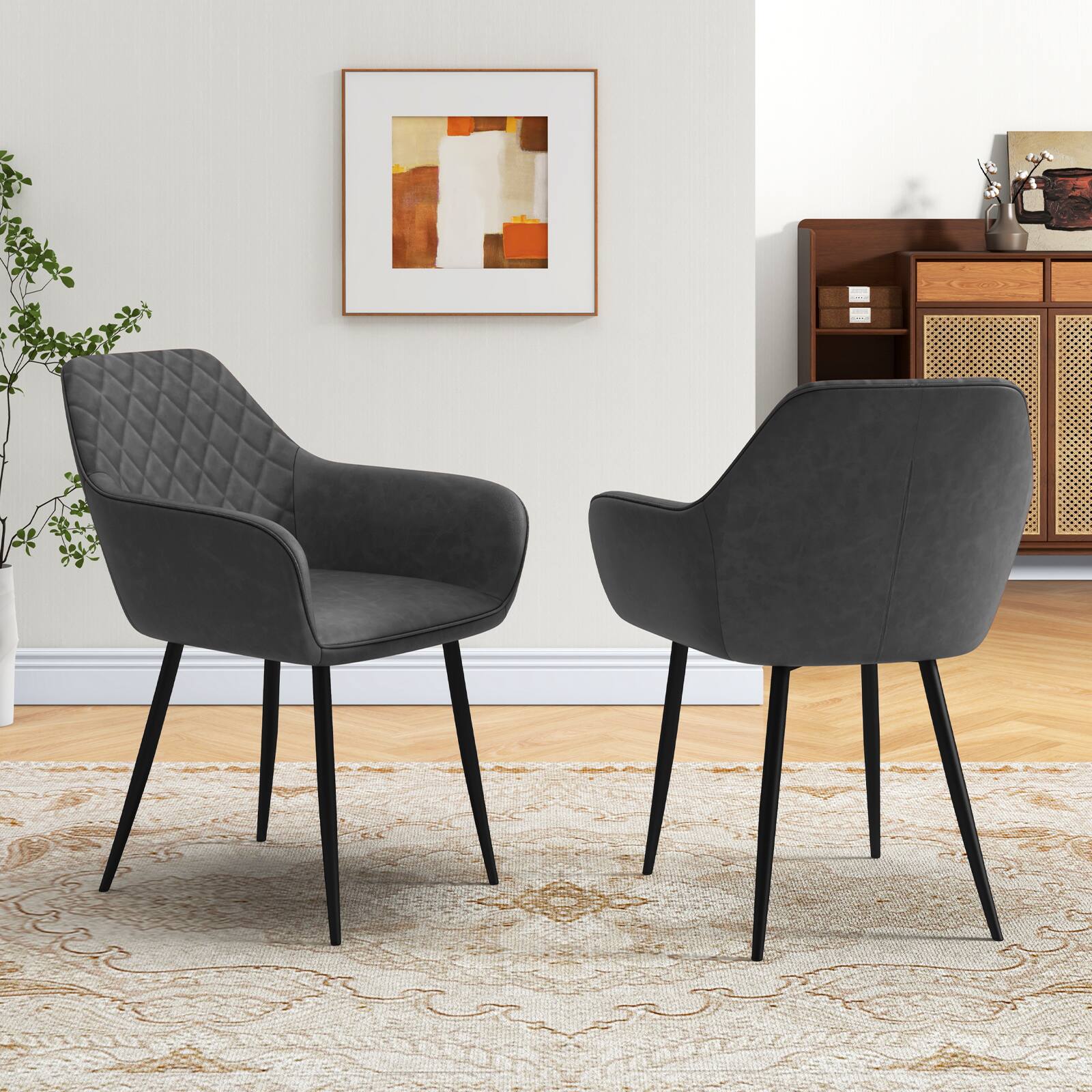 Alt View 1. Gymax - Gymax Leisure Dining Chair Set of 4 Upholstered Accent Chairs w/ Curved Backrest Gray - Gray.