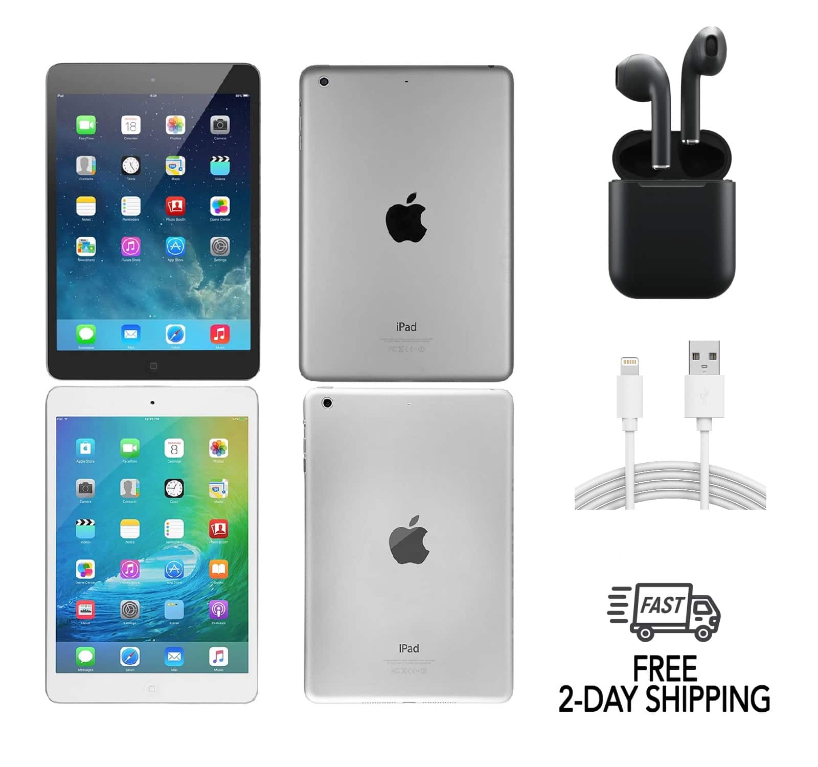 Apple - Refurbished Excellent - Refurbished iPad Mini 2 A1489 (WiFi) 16GB w/ Wireless Earbuds - Space Gray
