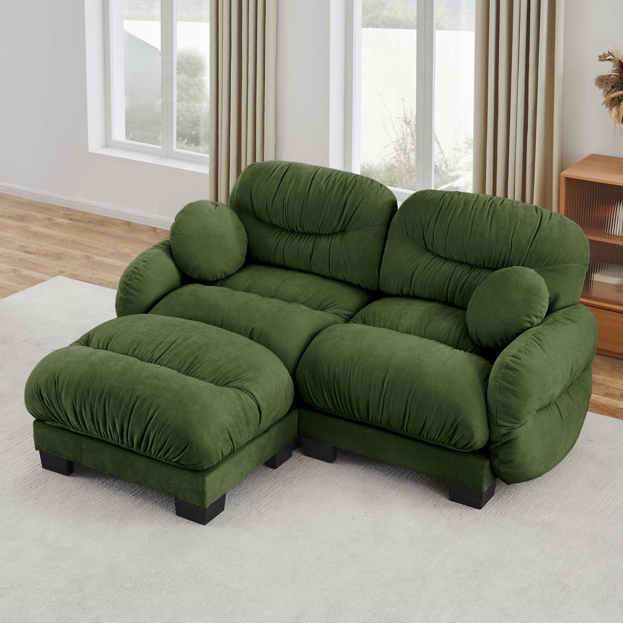 Angle. Anysun - L Shape Sectional Couch with Ottoman, Chenille Fabric, High-Density Foam & Curved Armrests for Living Room - Green.