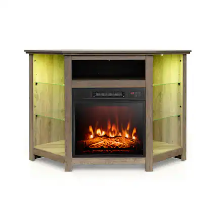 Front. Sugift - Fireplace Corner TV Stand with LED Lights and Smart APP Control for 50 Inches TV - Grey.