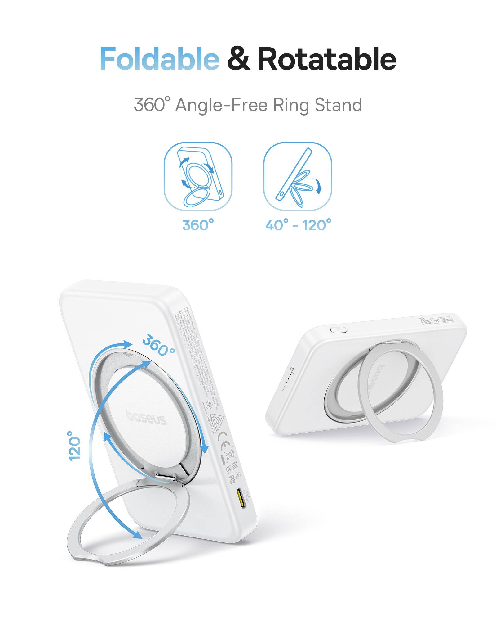 Foldable & Rotatable 360° Angle-Free Ring Stand 360° 40° - 120° 120° 360° baseus