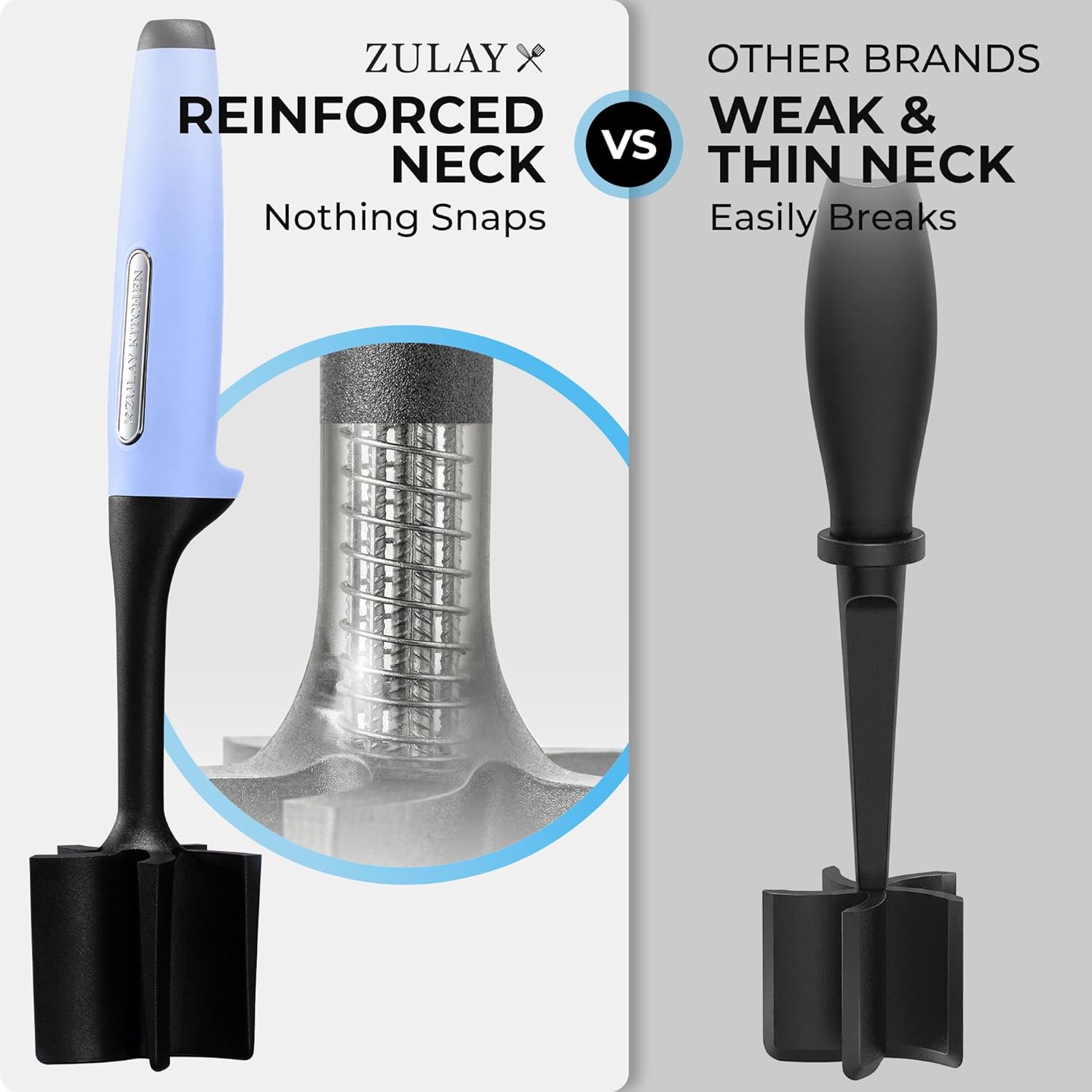 ZULAY x OTHER BRANDS  
REINFORCED NECK vs WEAK & THIN NECK  
Nothing Snaps Easily Breaks