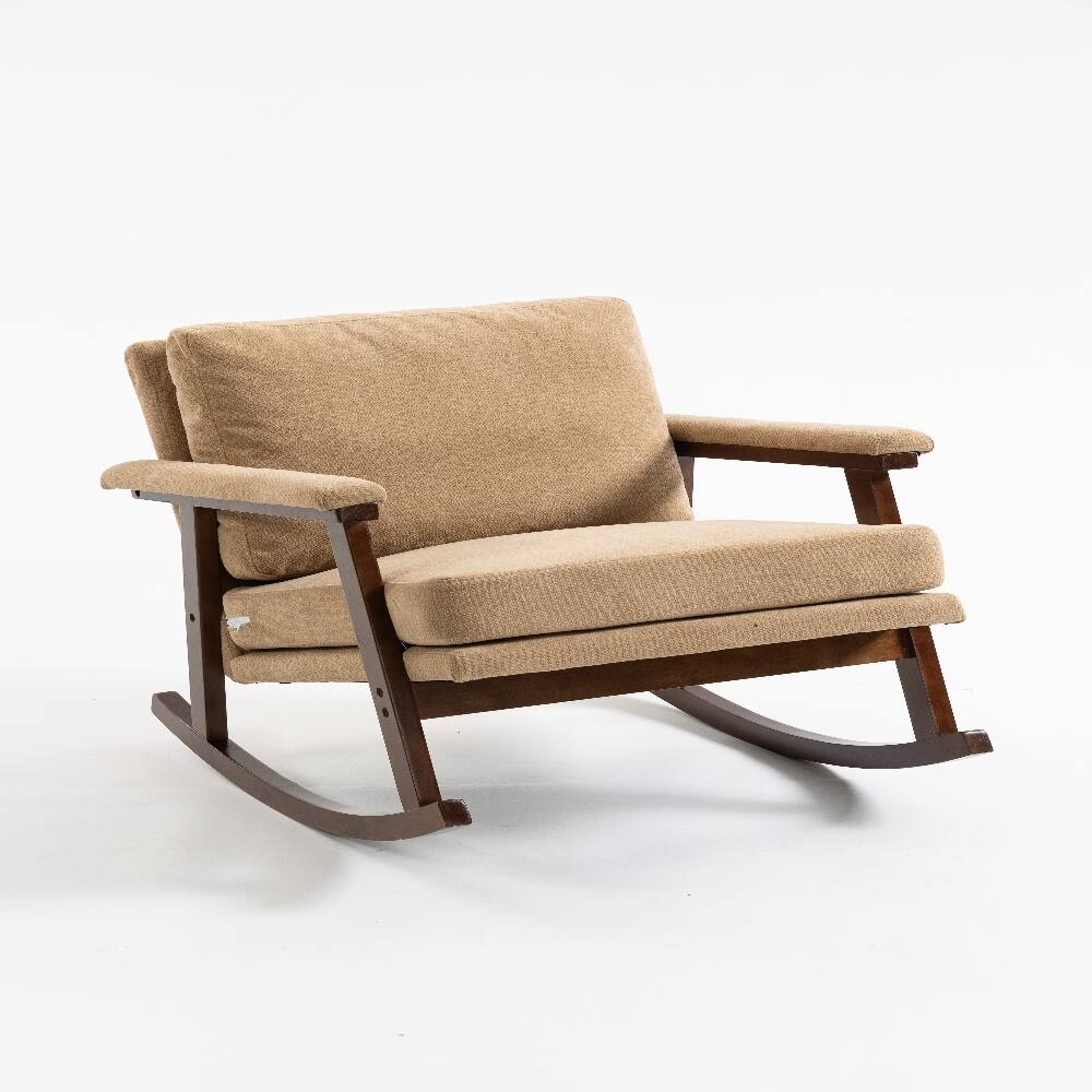 Alt View 6. Loheer - Loheer Mid Century Modern Accent Chair Upholstered Rocking Chair Solid Wood Frame Reading Armchair for Bedroom Sunroom - Khaki.