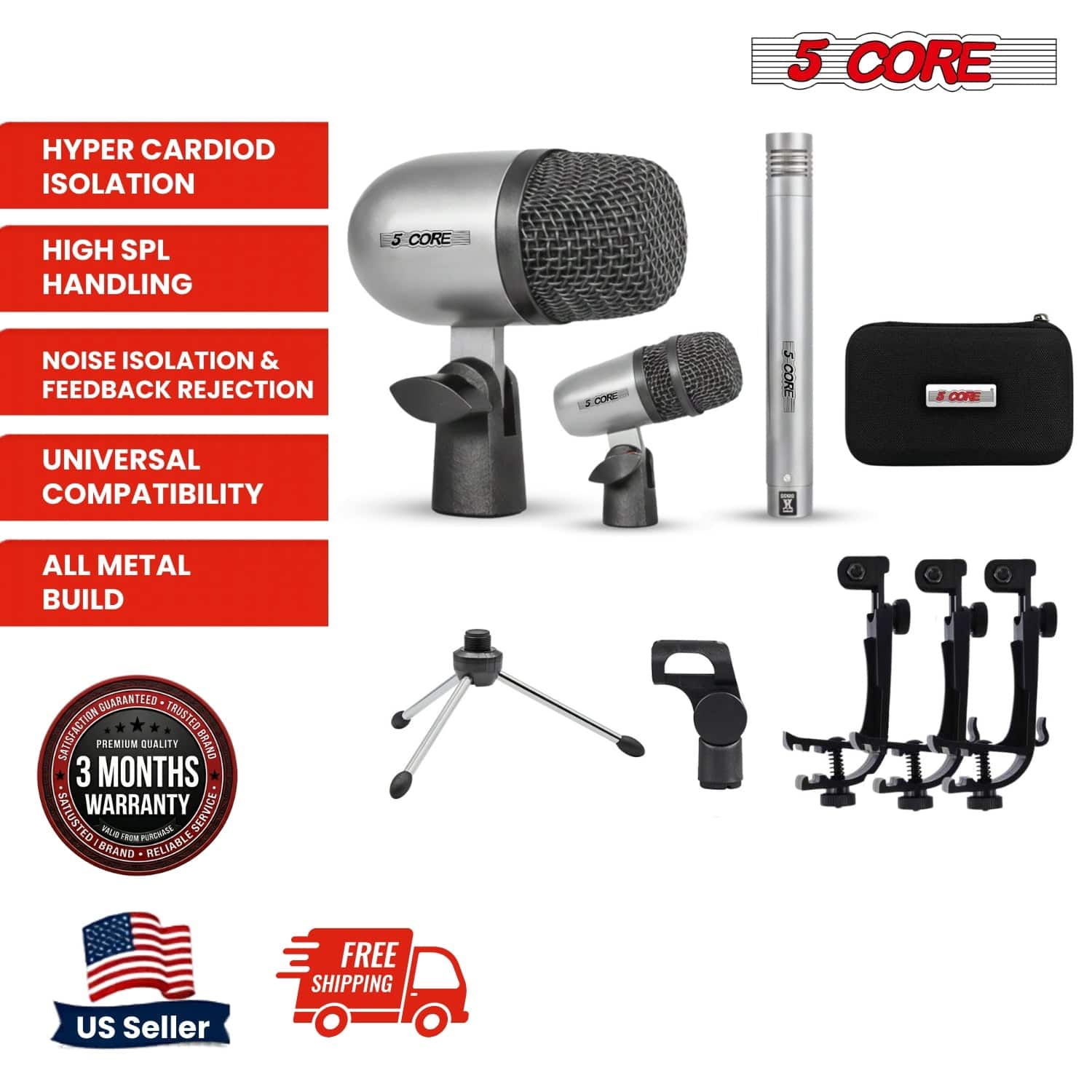 5 CORE - Conga Mic Snare Tom Set Professional XLR Cardioid Unidirectional Instrument Microphone Kit price history on PriceWatchPro