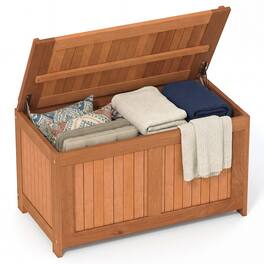 Costway - 52 Gallon Wood Deck Box with Flip Top Teak Oil Finish Pool Supplies Cushions - Orange