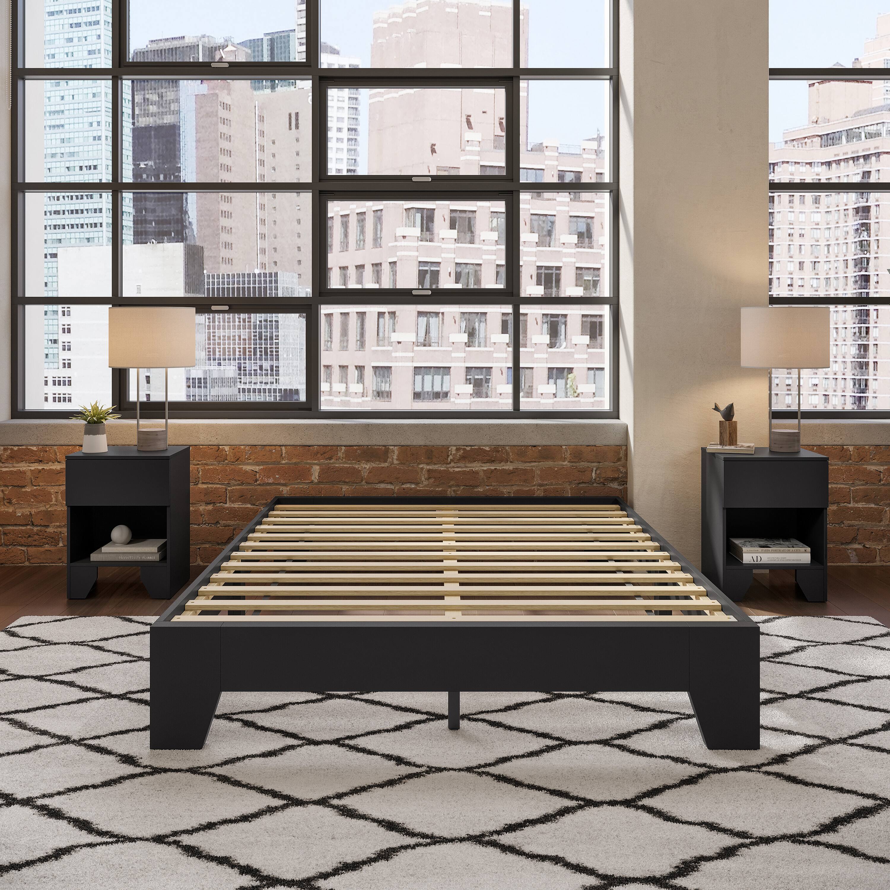 Alt View 5. Boyd Sleep - Lugano Platform Bed Frame - Solid Wooden Slat Support, No Box Spring Needed, Queen - BLACK.