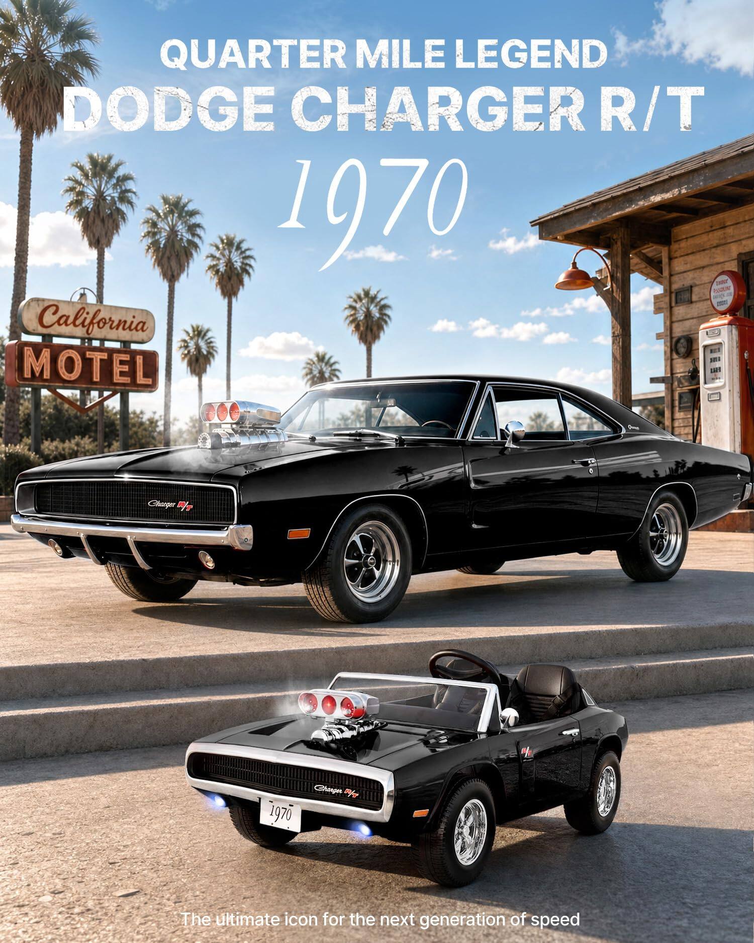 QUARTER MILE LEGEND  
DODGE CHARGER R/T  
1970  

California MOTEL  

The ultimate icon for the next generation of speed