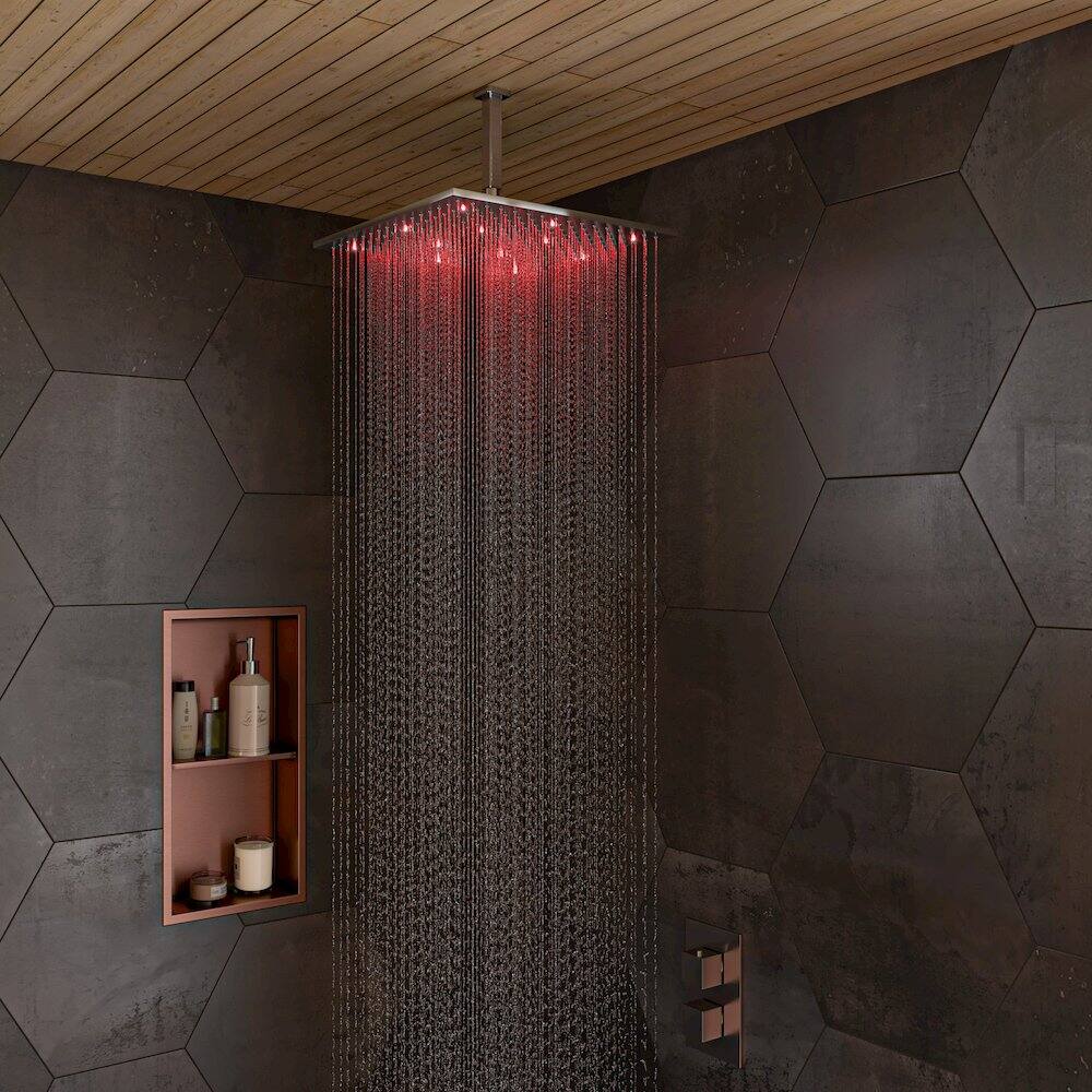 Alt View 1. Alfi - Brushed Nickel 16" Square Multi Color LED Rain Shower Head - Silver.