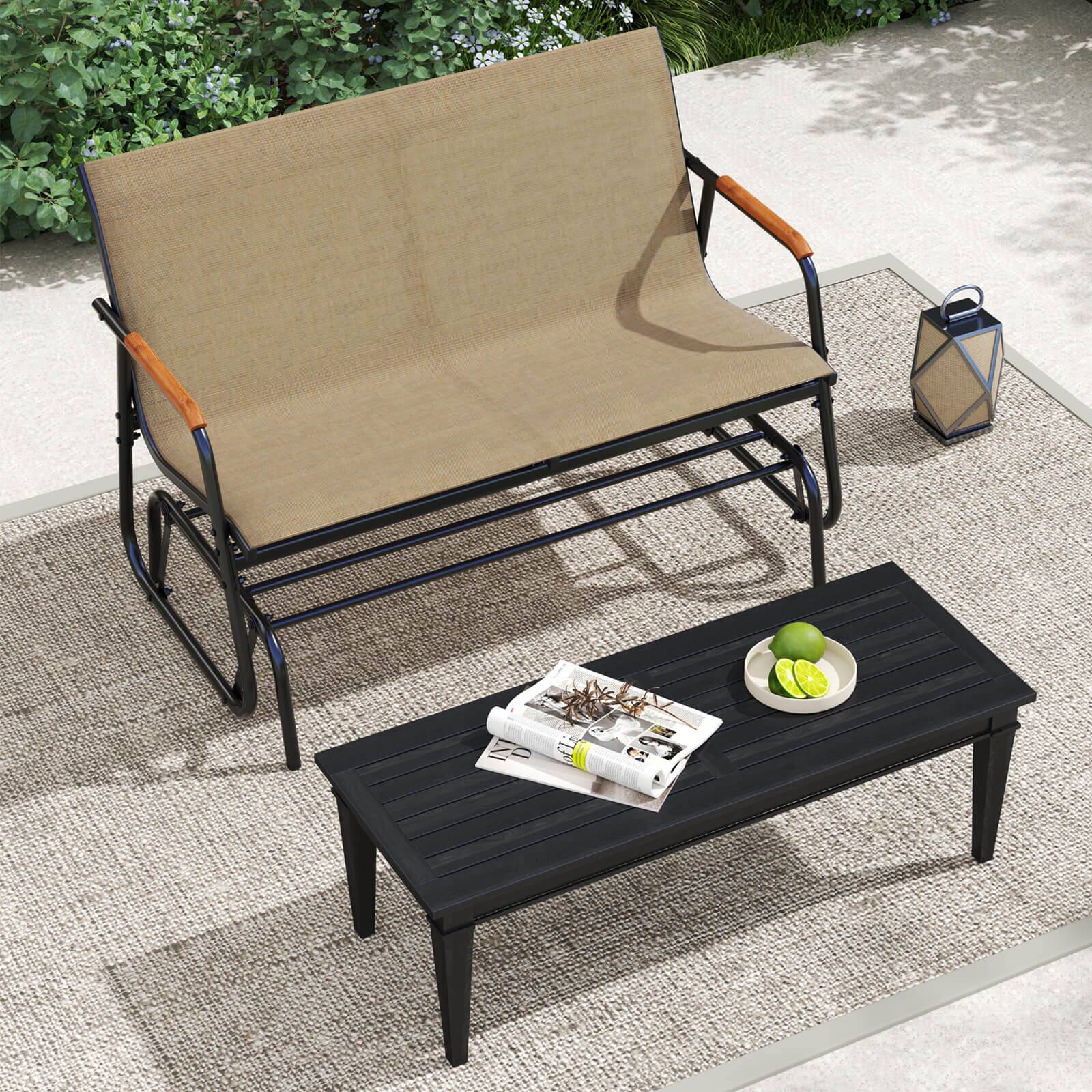 Alt View 4. Costway - Costway Patio Glider Bench for 2 Swing Gliding Loveseat with Curved Teak Armrests for Porch - Black + Brown.