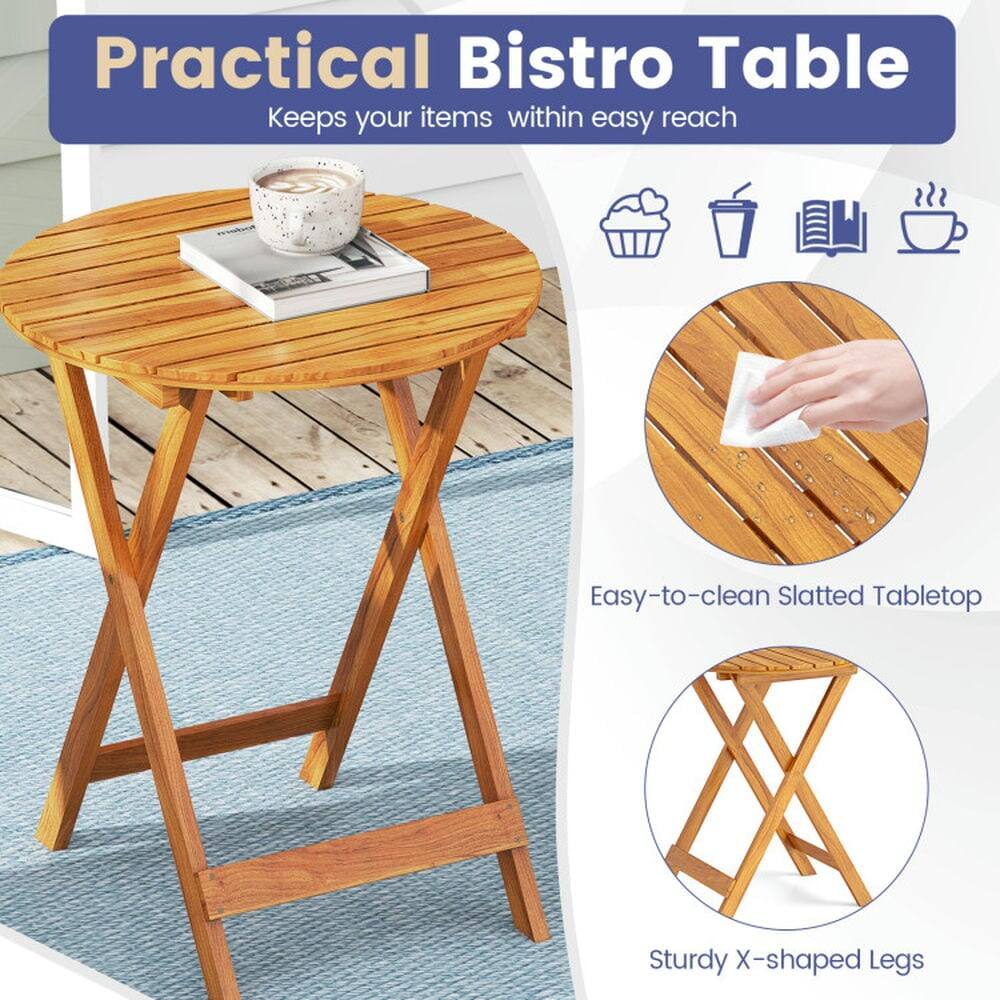Practical Bistro Table  
Keeps your items within easy reach  

- Easy-to-clean Slatted Tabletop  
- Sturdy X-shaped Legs