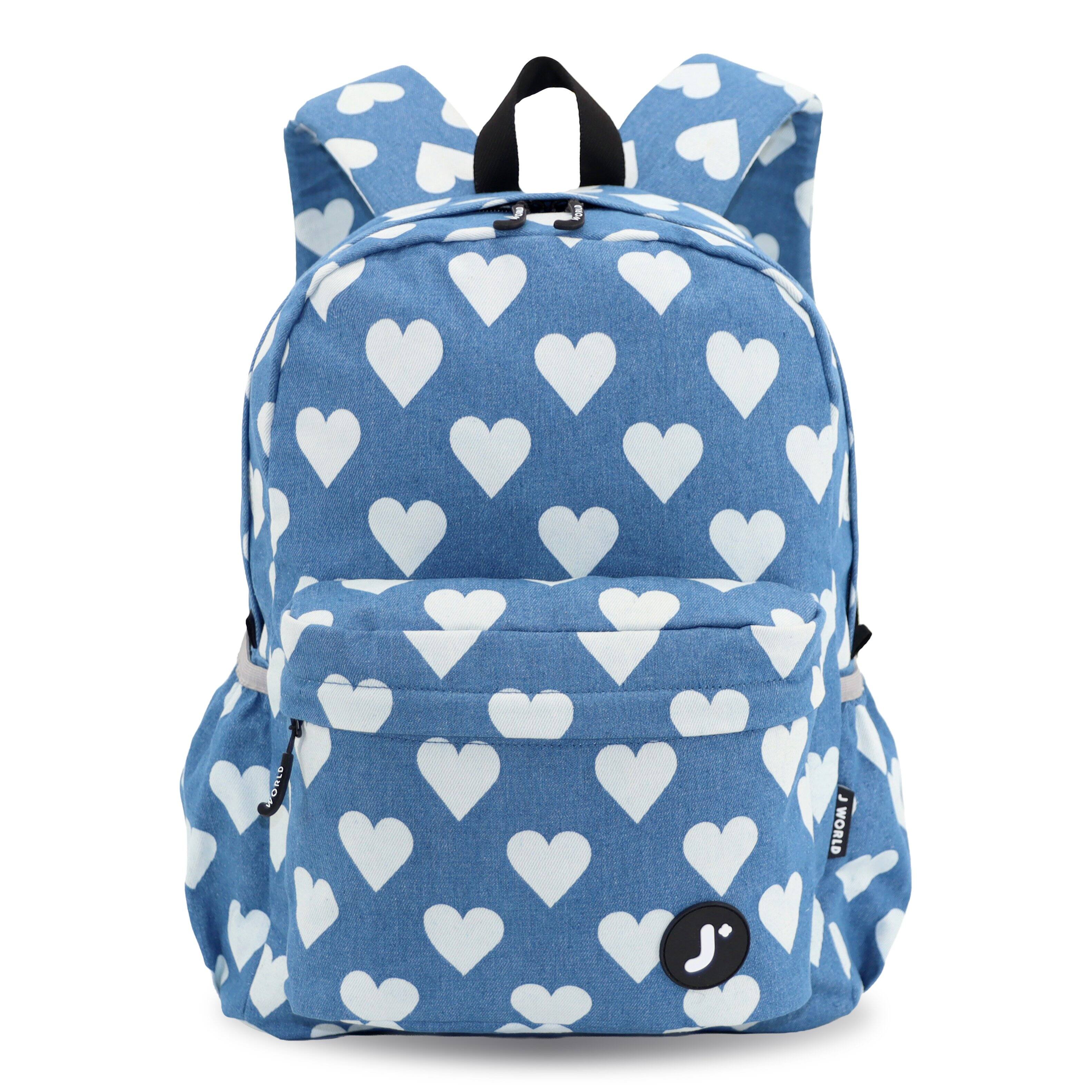 Front. J World - J World Unisex Oz 17" Daily Backpack For School And Travel - Denim Heart - DENIM HEART.
