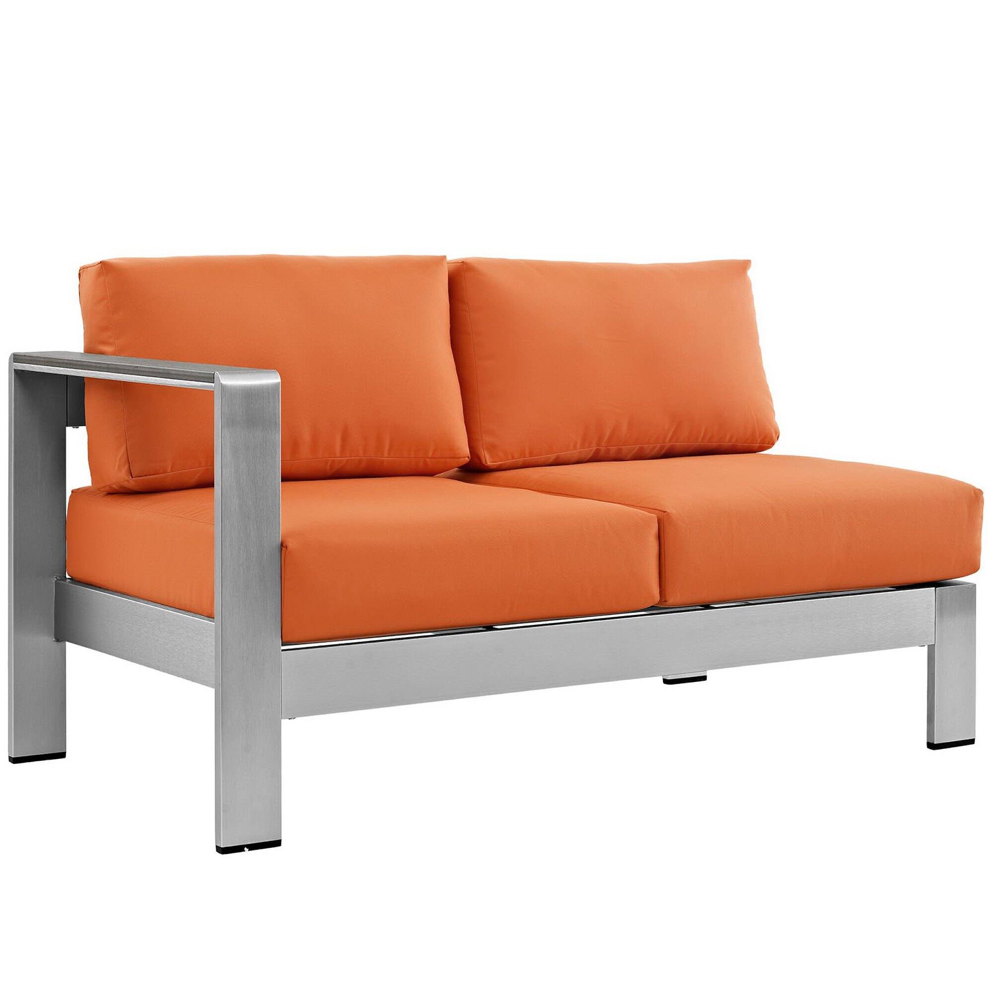 Angle. Modway - Shore Left-Arm Corner Sectional Outdoor Patio Aluminum Loveseat by Modway - Silver Orange.