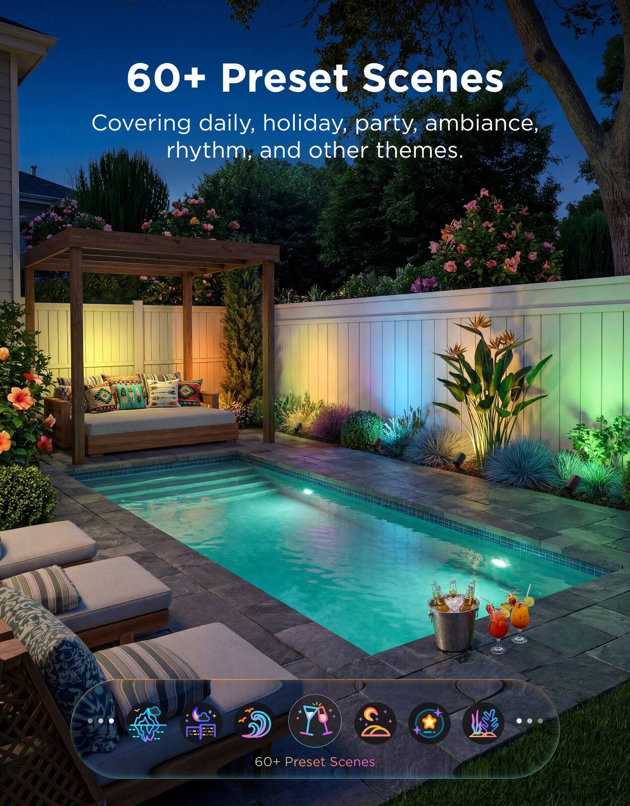 60+ Preset Scenes  
Covering daily, holiday, party, ambiance, rhythm, and other themes.