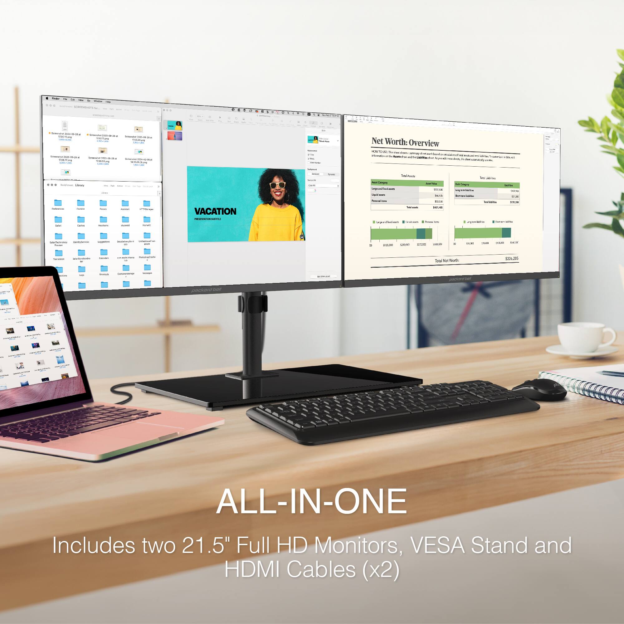 ALL-IN-ONE
Includes two 21.5" Full HD Monitors, VESA Stand and HDMI Cables (x2)

Net Worth: Overview

VACATION